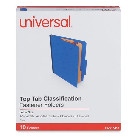 UNIVERSAL Six-Section Pressboard Classification Folders, 2 Dividers, Letter Size, Blue, PK10, 10PK 5508